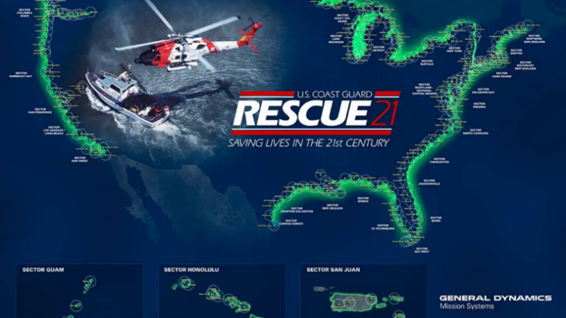Graphic showing Rescue 21 coverage along U.S. coastlines.